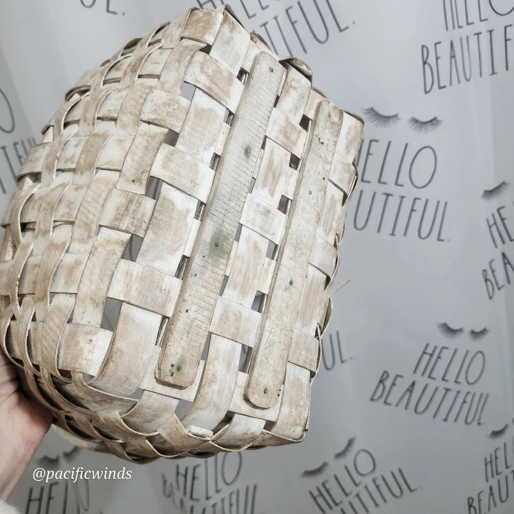 ASH WOOD VINTAGE WOVEN WHITEWASHED BASKET GATHERING BASKET